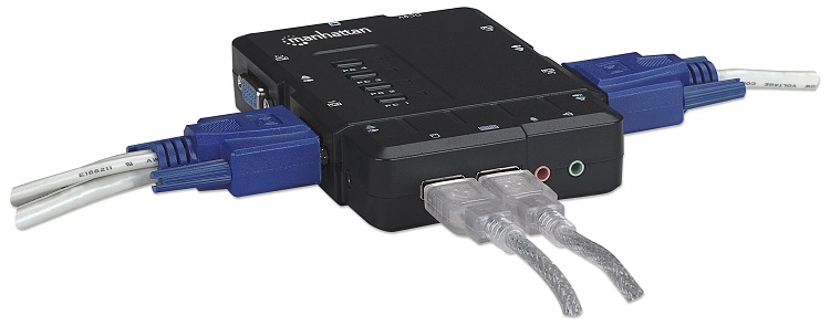SWITCH KVM MANHATTAN DE 4 PUERTOS USB, INCLUYE CABLES Y SOPORTE DE AUDIO, CONTROLE HASTA 4 PCS, ICI151269 - Imagen 2