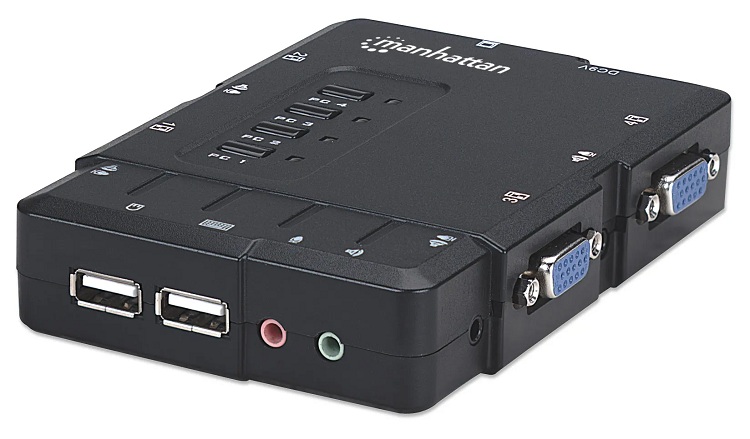 SWITCH KVM MANHATTAN DE 4 PUERTOS USB, INCLUYE CABLES Y SOPORTE DE AUDIO, CONTROLE HASTA 4 PCS, ICI151269 - Imagen 3