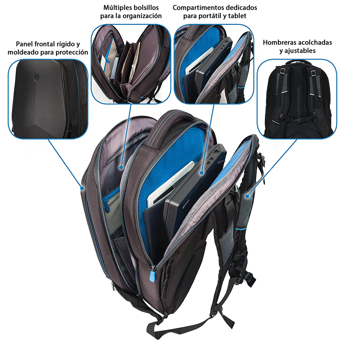MOCHILA PARA TRANSPORTE DE PORTATIL 17″/XBOX/PLAY, GAMER REFORZADA  IMPERMEABLE, DELL ALIENWARE, A9213504 – PVL Tienda Virtual
