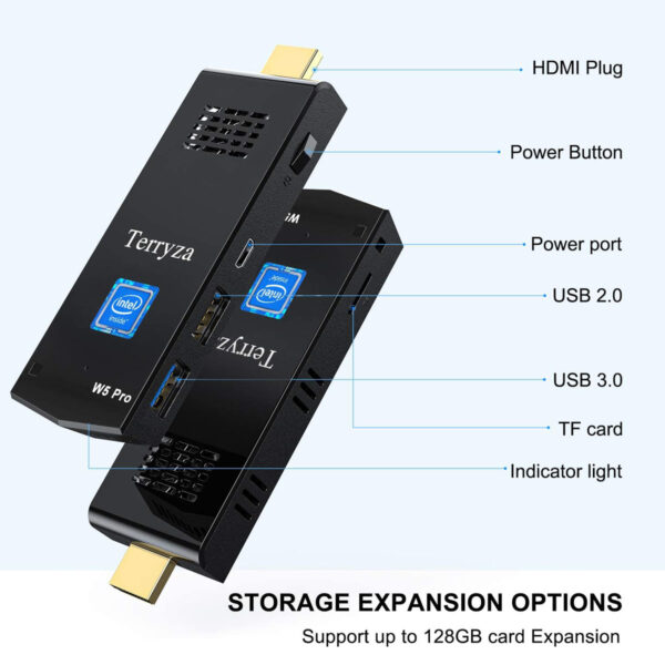 MINI PC STICK ULTRACOMPACTO PROCESADOR INTEL ATOM X5-Z8350 RAM 8GB ROM 128GB CON PUERTO HDMI RANURA MICRO SD DE EXPANSION, TERRYZA X002S3325D - Imagen 3