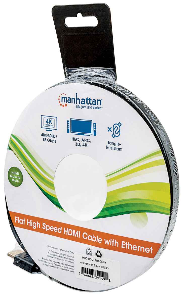 CABLE HDMI MANHATTAN PLANO MACHO A MACHO, SOPORTA RESOLUCION HASTA 4K, 5 MTS. BLINDADO HEC, COLOR NEGRO - ICI391504 - Imagen 2